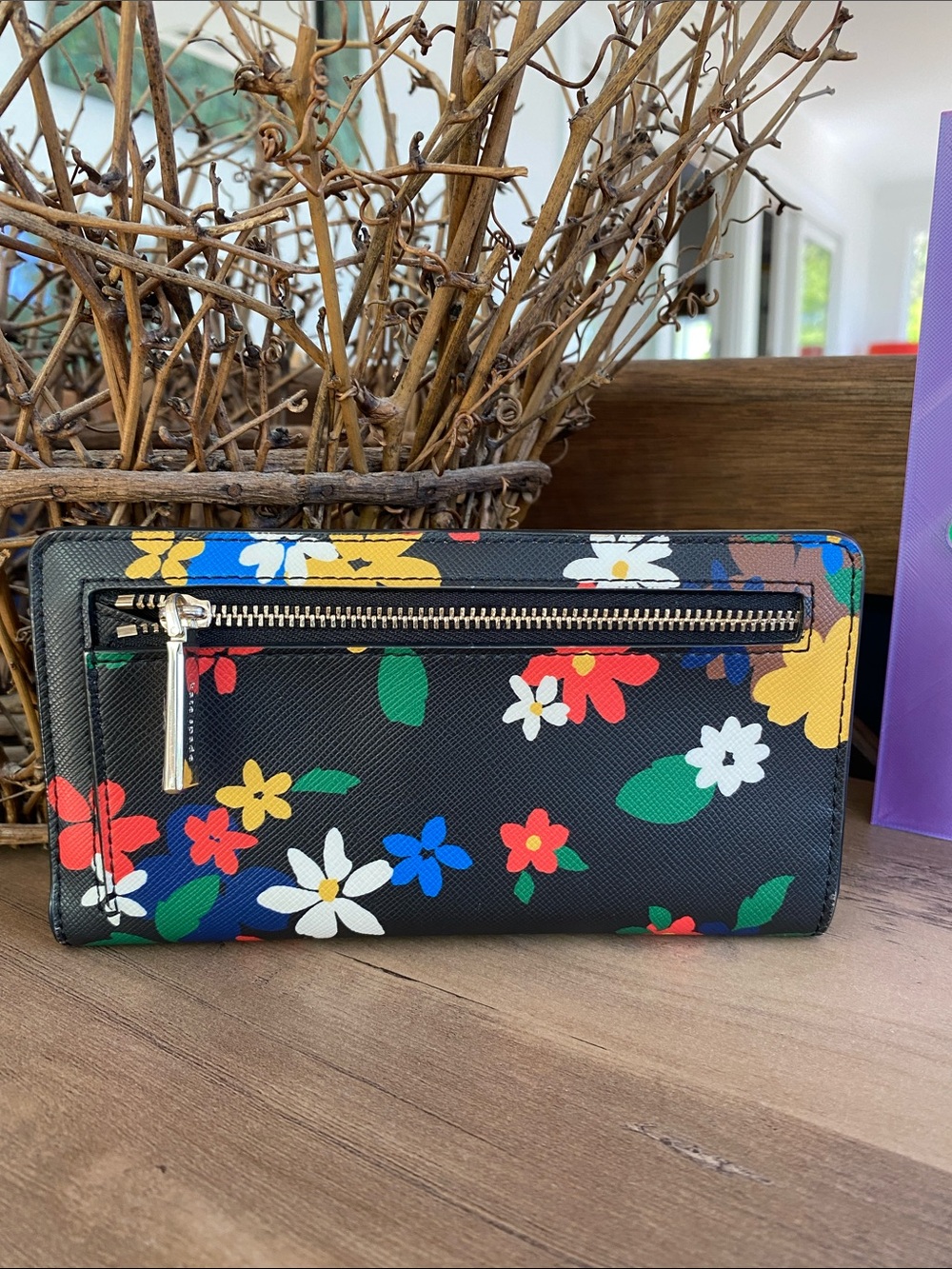 kate spade black floral zip continental wallet - Picture 2 of 5
